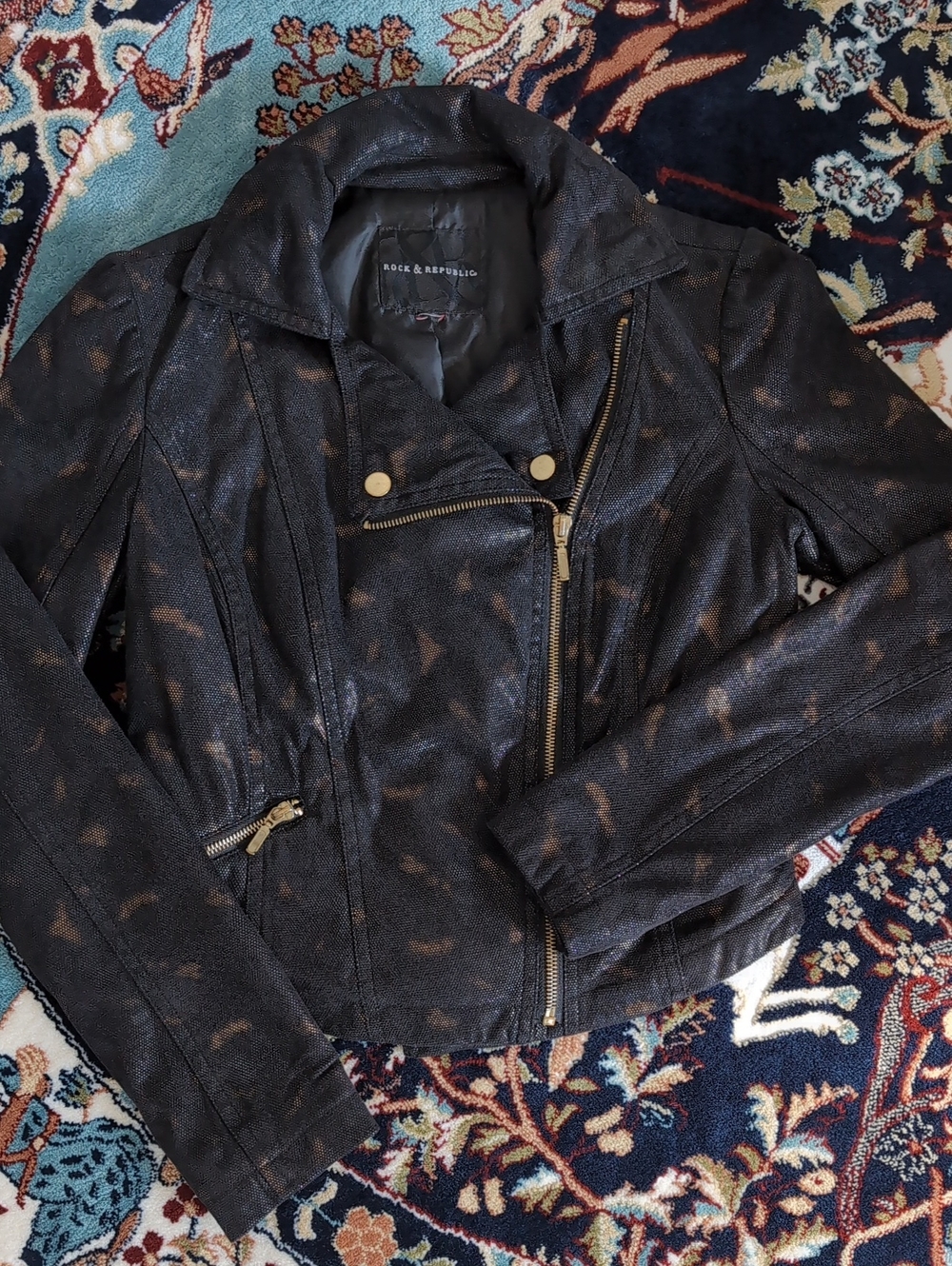 Rock & Republic Black Moto Jacket with Gold Hardware